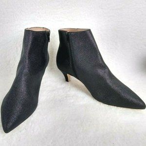 Anthropologie Black Glitter Boots Kitten Heel Pointed Toe Zip Ankle Women’s 10